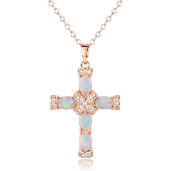 Rose Gold Plated Cross Chain With Pendant, Elegant Necklace For Women - Picture 1 of 4